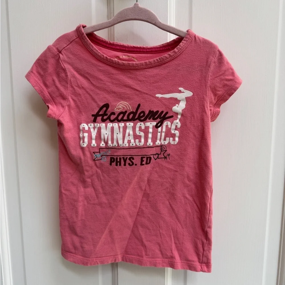 GAP XS 4T Girls Pink Short Sleeve Academy Gymnastics Tee Shirt